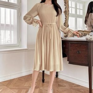 Pleated Belted Dress